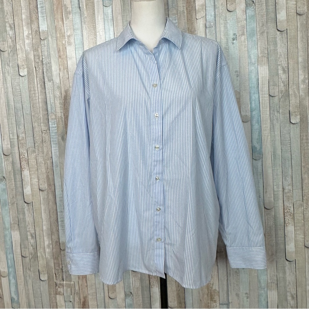 System of Motion 14 10 Blue Stripe Walter Shirt Button Down Top Travel Career - Picture 2 of 13